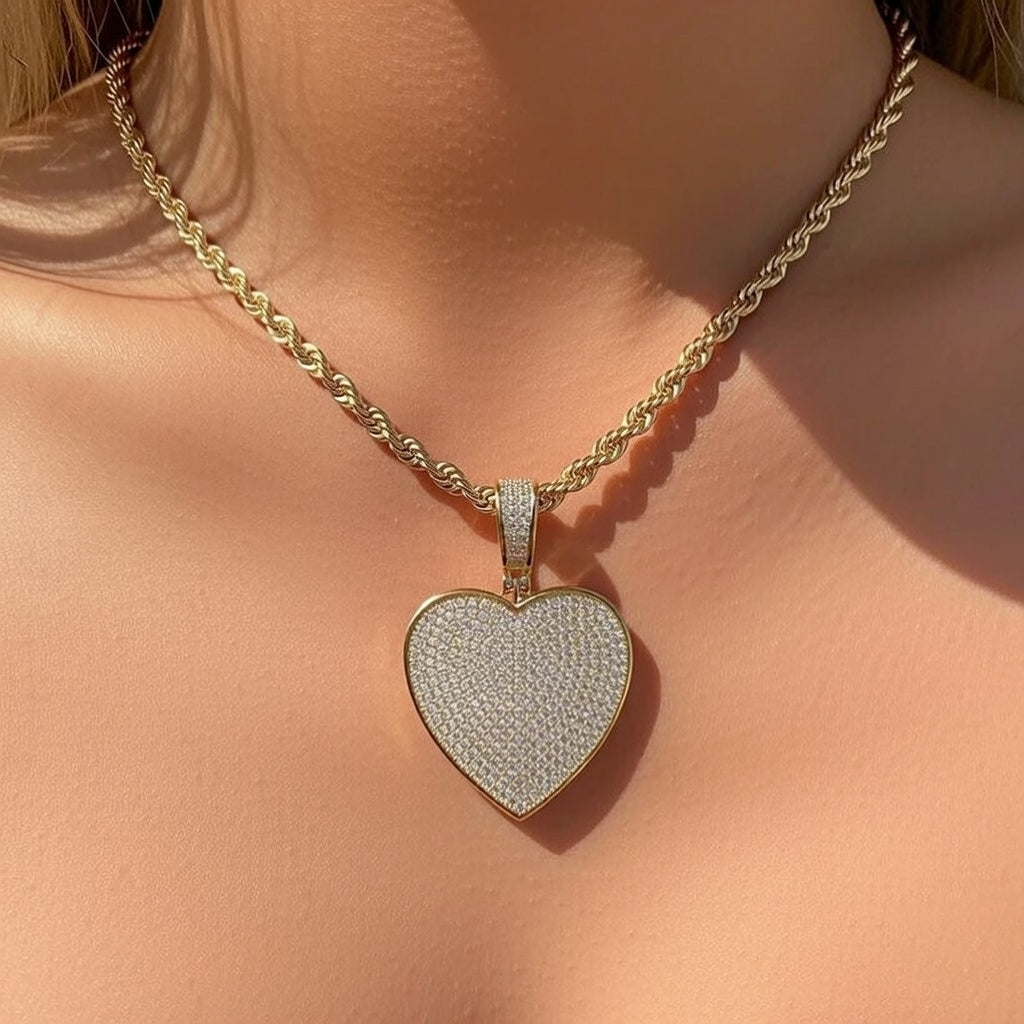 Monica, Hip-Hop Style Heart Shape Stainless Steel Copper Zircon 18K Gold Plated Inlay Pendant Necklace