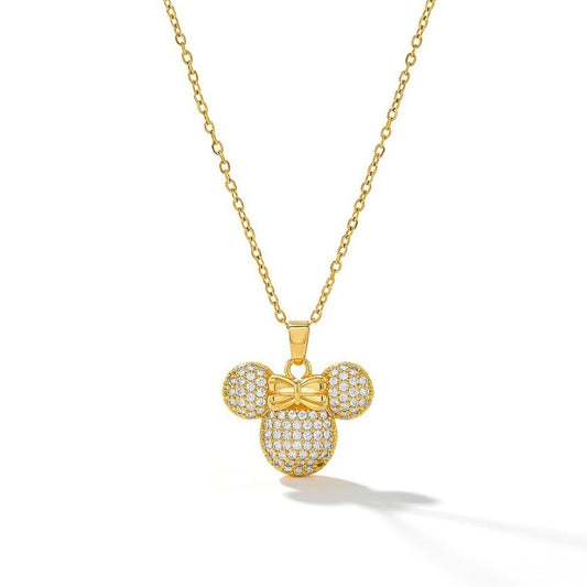 Mickey Style Crown Geometric Titanium Steel 18K Gold Plated Necklaces