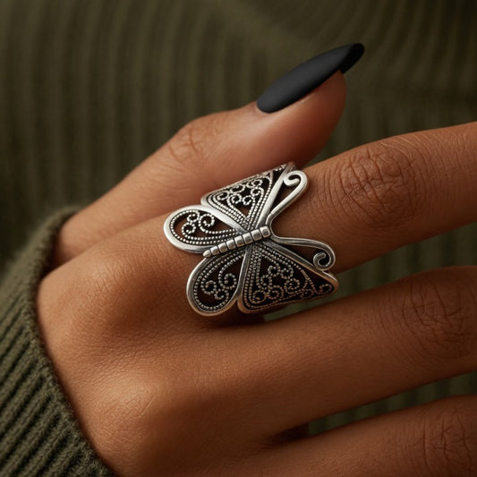 Black Monarch Butterfly Alloy Women's Open Ring