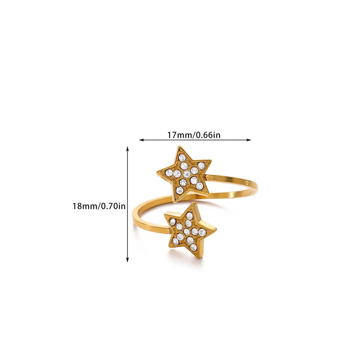 Open Ring Stainless Steel Material Double Star Diamond Inlaid, Gold Plating