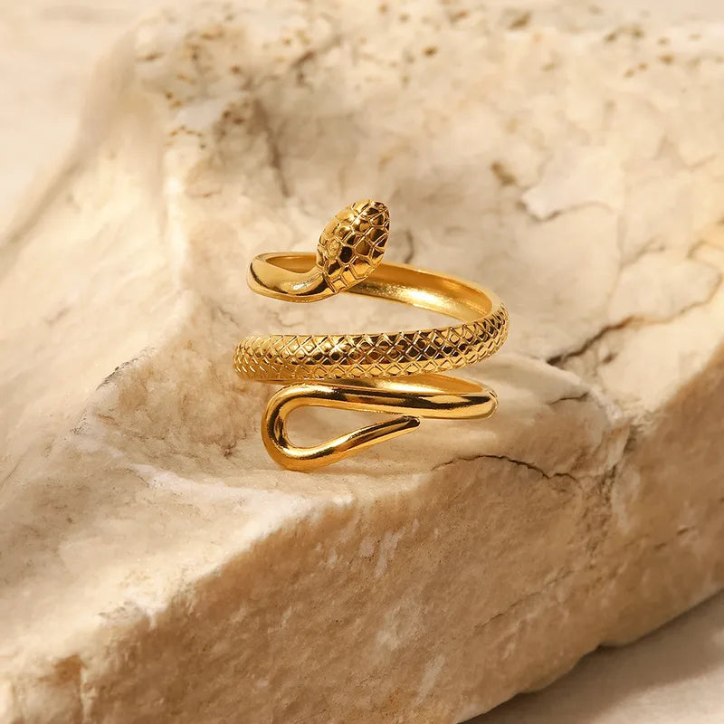 Snakes  PVD Coated Real Gold Plated 18K Gold 304 Stainless Steel Fashion Waterproof Non Tarnish Open Ring one size