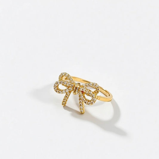 Betty, Fashion Bow Knot Copper Plating Inlay Pearl Zircon Open Ring