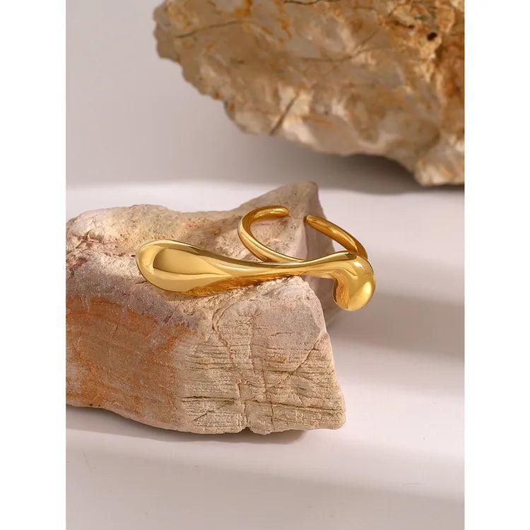 Double finger droplet style, open ring Gold Plated 304 Stainless Steel with PVD Coated Waterproof Non Tarnish Plating in Gold