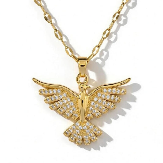 Phoenix Stainless Steel Copper Plating Inlay Rhinestones Pendant Necklace In Gold