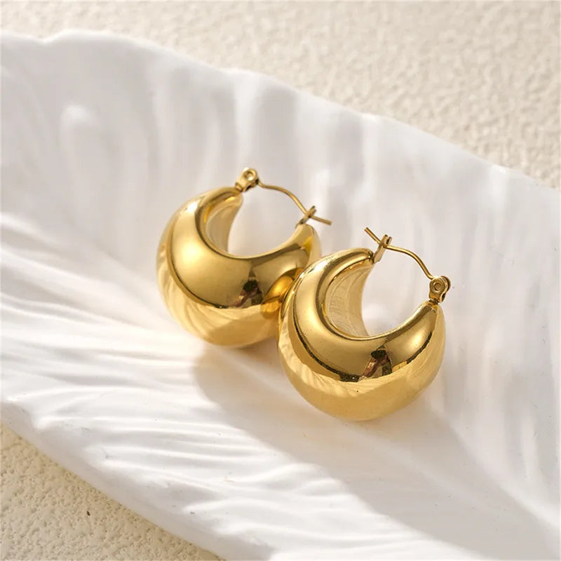 Scarlett, PVD Coated, 18K Gold Plated Solid Gold Color Drop Stainless Steel Retro Earrings