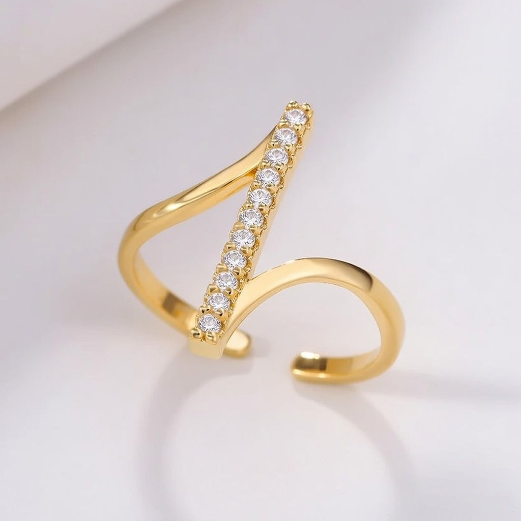 Sigourney, Diamond Strip Zirconia Titanium Steel Geometric Ring for Women. Open Size