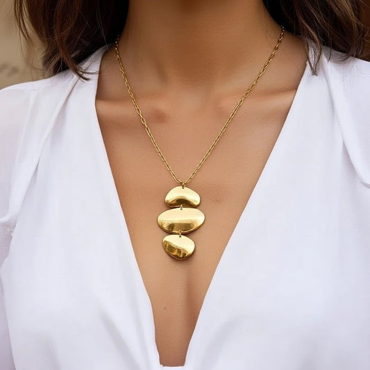 Summer Girl 18K Gold Stainless Steel / Irregular 3-Layer Round Pendant Necklace 60+5CM Neclace