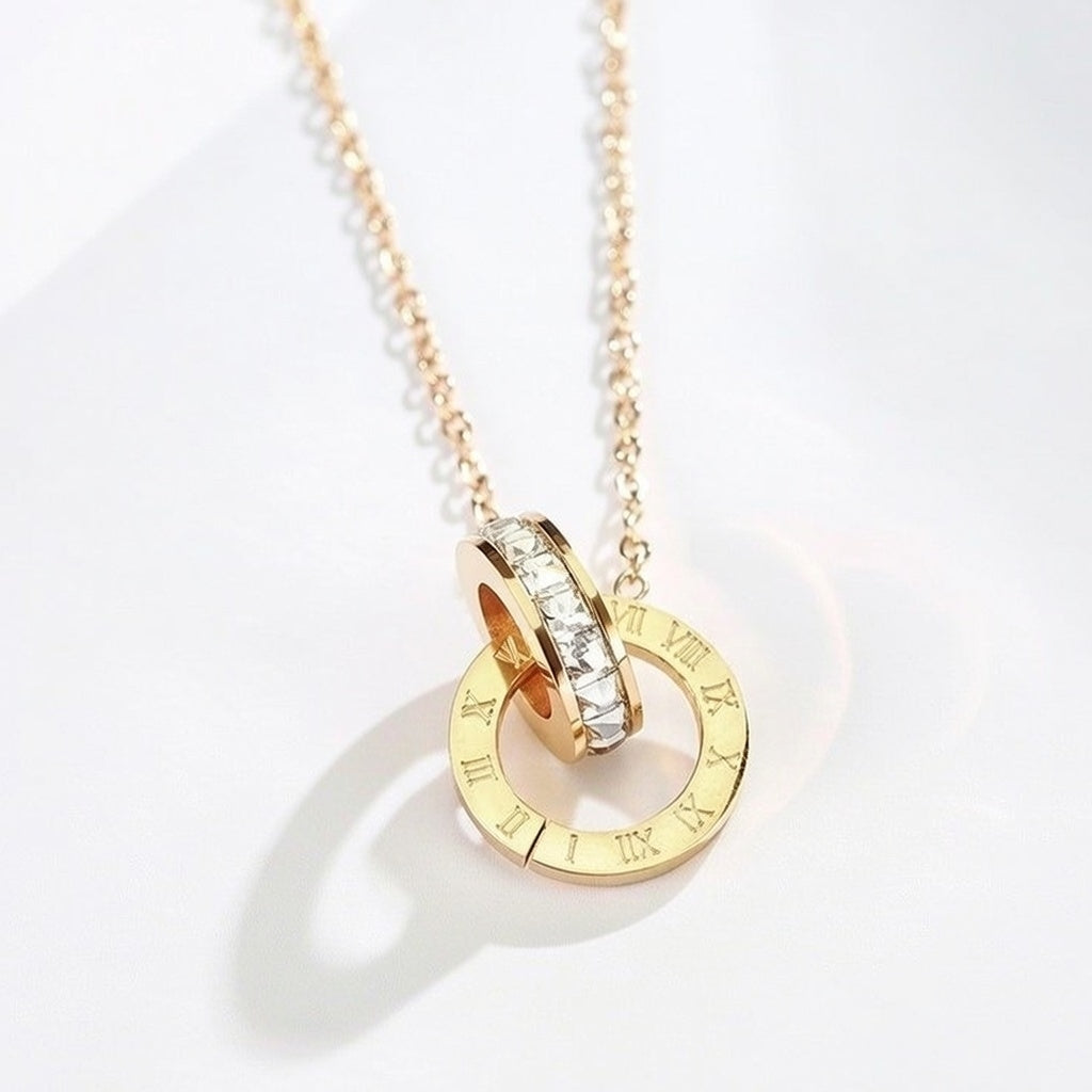 Elegant Simple Style Roman Numeral Titanium Steel Pendant Necklace GOLD