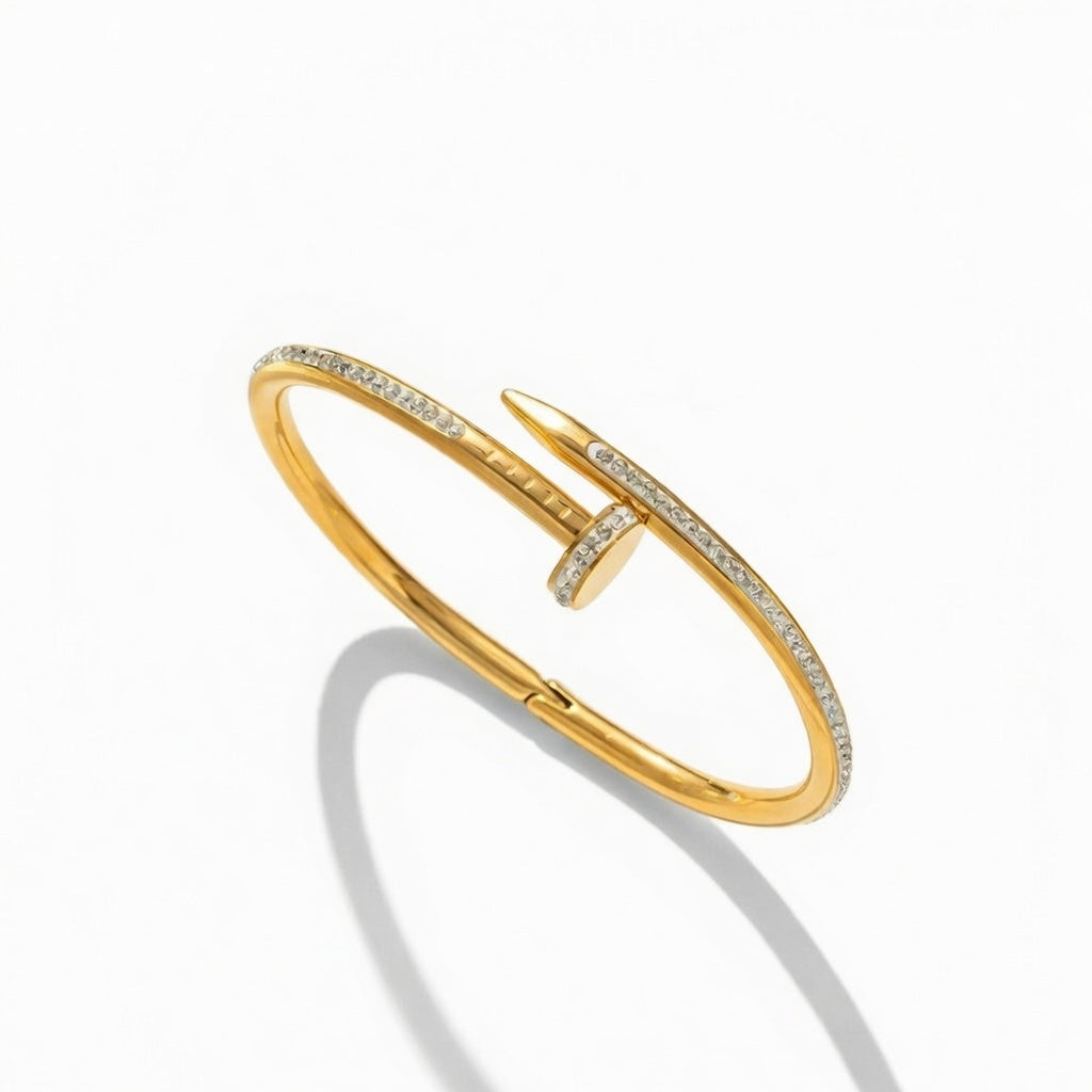 Jaz, NailHead Stainless Steel 18K Gold Plated Bangles Bracelet Gold Color