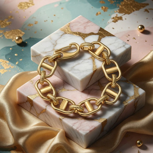 Mara, Stainless Steel Gold Plated Horseshoe Clasp Three-Dimensional Heart Bracelet