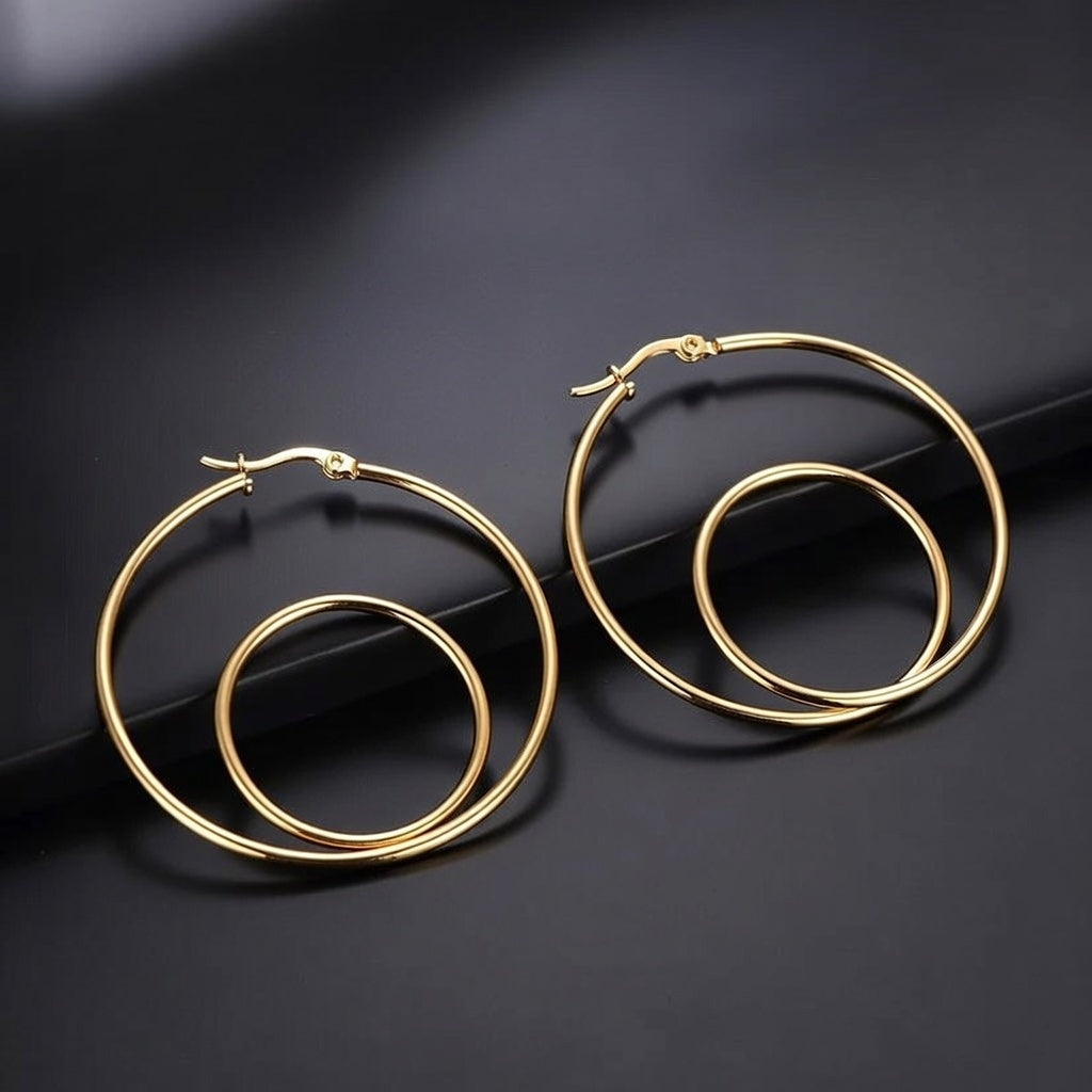 Ravyn, PVD Coated 18K Gold Plated Geometric Stainless Steel, Looped Hoop Earrings