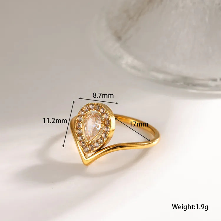 Bezel Setting 304 Stainless Steel Gold Plated Vacuum Electroplating, Women's Zircon Ring