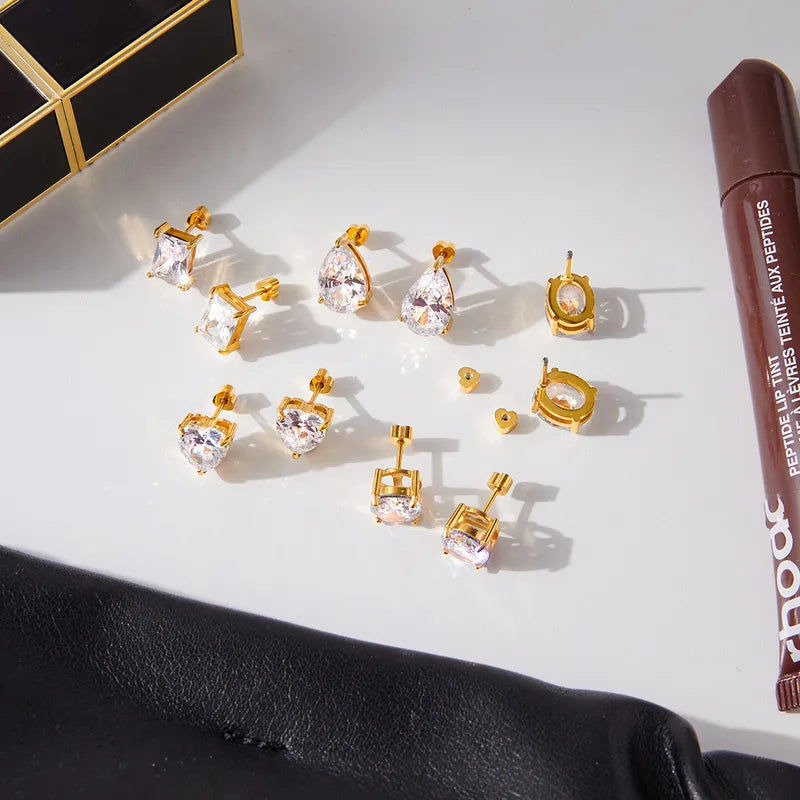 18K Real Gold Plated In Vacuum Plating Furnace 304 Stainless Steel Letter Zircon Earrings Simple Ear Jewelry Waterproof Non-Fading