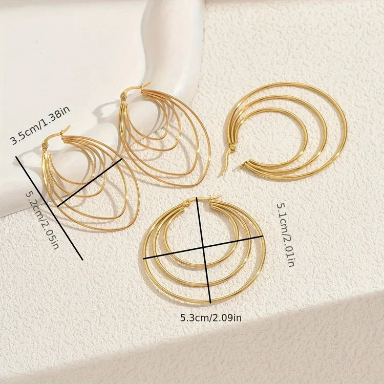 Stainless Steel Versatile Casual Party Women's Earrings Multi-Layer Circle Hoops Fashionable Daily Wear