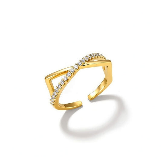 Bow Knot Copper Plating Inlay Pearl Zircon Open Ring, 1 Piece Gold (Fit like 5.5-7)