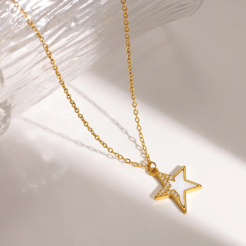 Rock Star, 18K Gold Plated Stainless Steel Vacuum Electroplating  Star Design Pendant Chain
