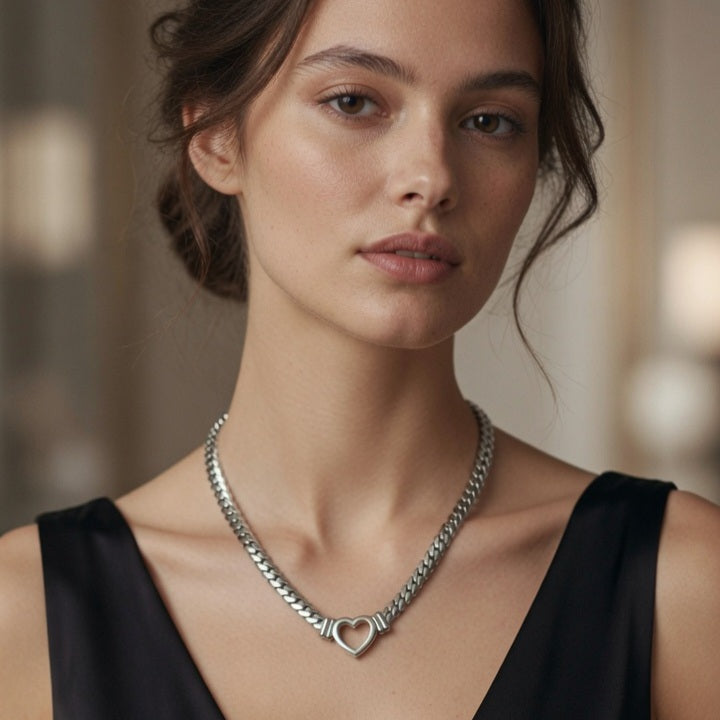 Billie, Fashion Heart Geometric Stainless Steel 18K Gold Plated Necklaces Steel