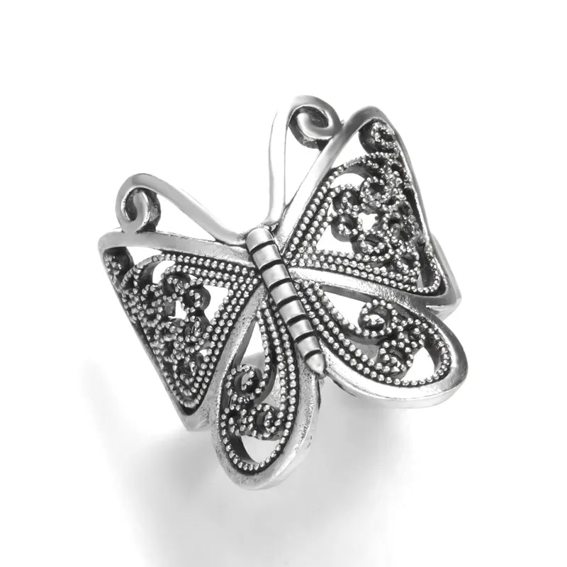 Gothic Retro Cool Style Butterfly Alloy Hollow Out Women's Open Ring