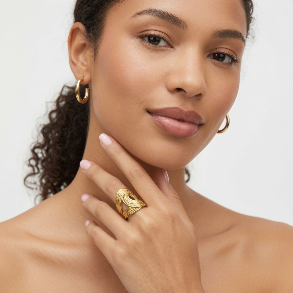 Cajun Stainless Steel Plating 18k Gold Plated Open Rings