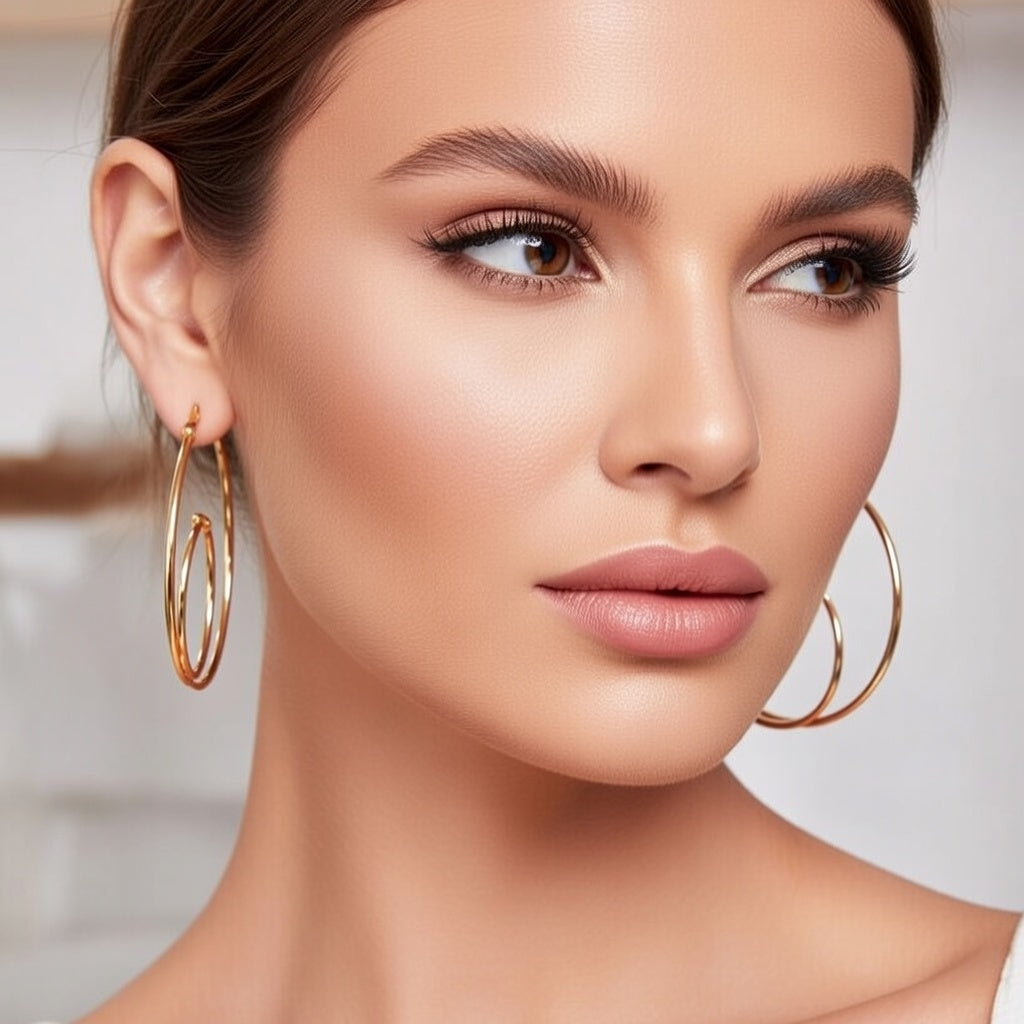 Ravyn, PVD Coated 18K Gold Plated Geometric Stainless Steel, Looped Hoop Earrings