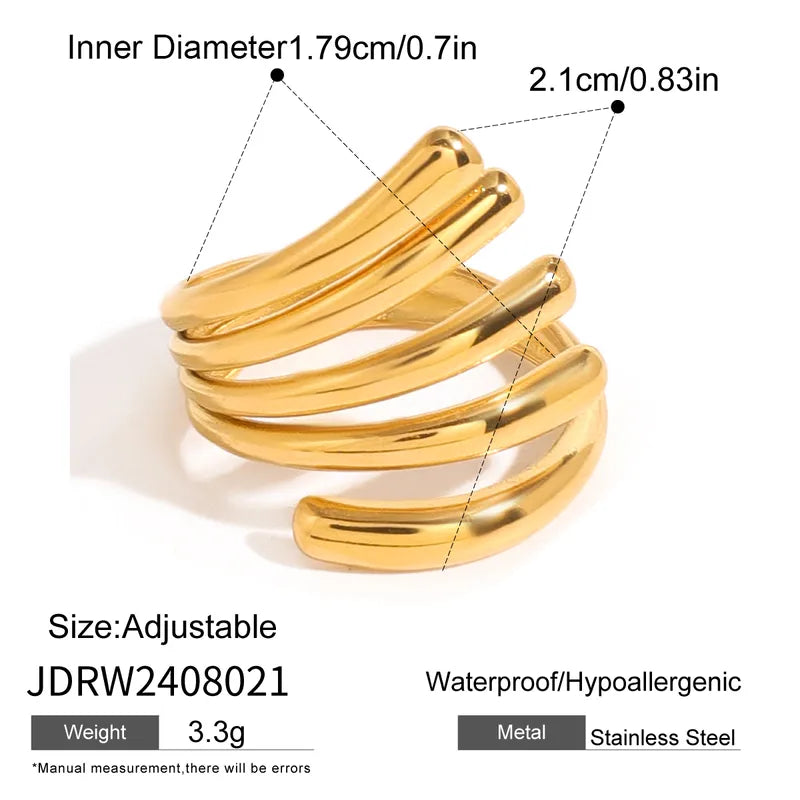 Casual Everyday, PVD Coated Real Gold Plated Stainless Steel Open Ring