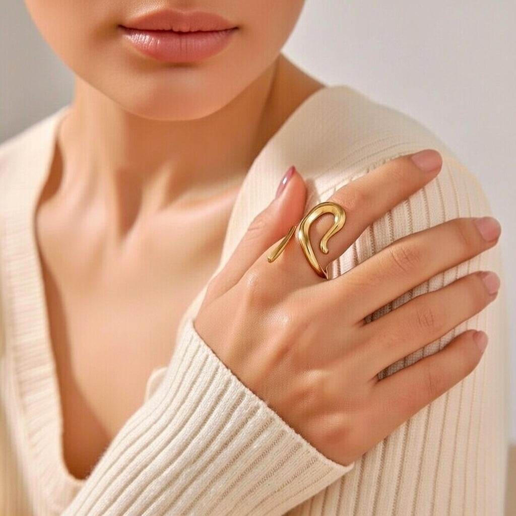 Swirl Style Irregular Stainless Steel Plating 18k Gold Plated Open Rings (Fits like 6.5/ 7)
