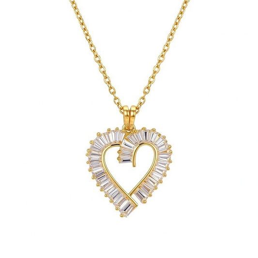 One Love Stainless Steel Plating Inlay Zircon Pendant Necklace Gold