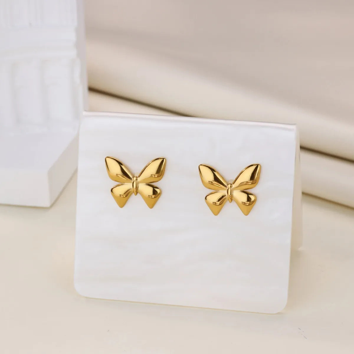 Bow Tie Style Stainless Steel Earrings For Women, 18K Gold-plated Earrings 1 Pair