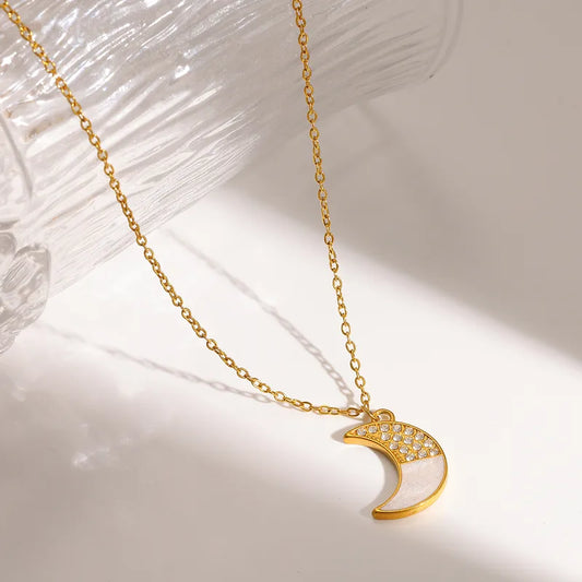 18K Gold Plated 304 Stainless Steel Vacuum Electroplating  Moon Oil Drop Cable Chain