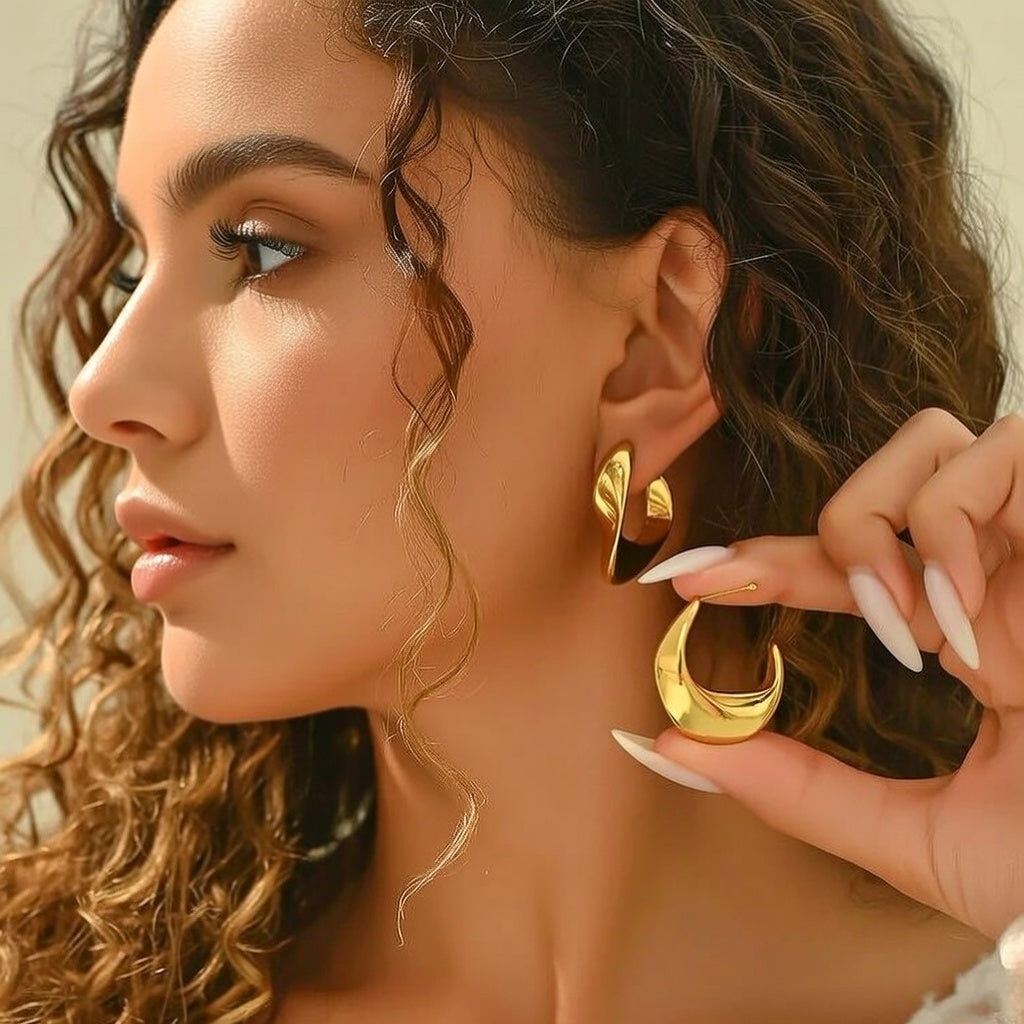 C Style 18K Gold Plated Stainless Steel Vintage Style Waterproof Non Tarnish Studs/Hoop