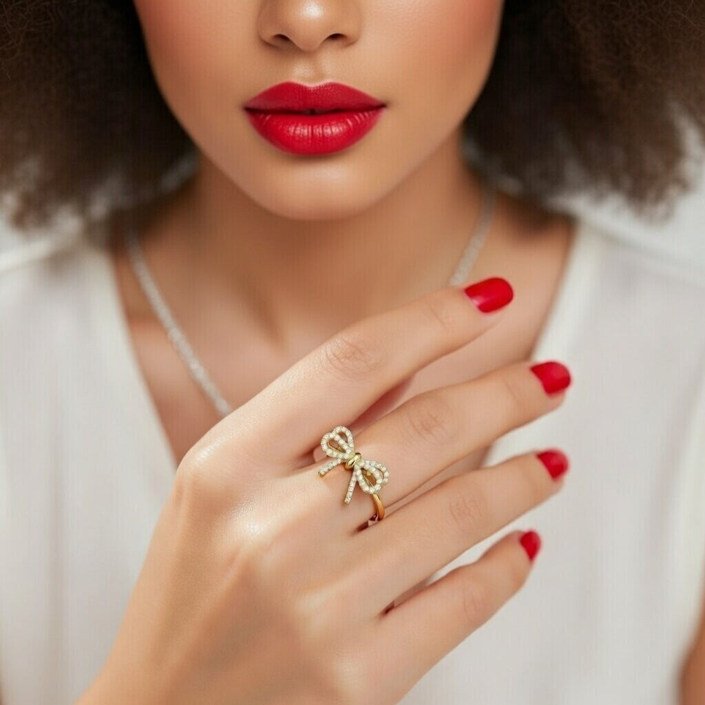 Betty, Fashion Bow Knot Copper Plating Inlay Pearl Zircon Open Ring