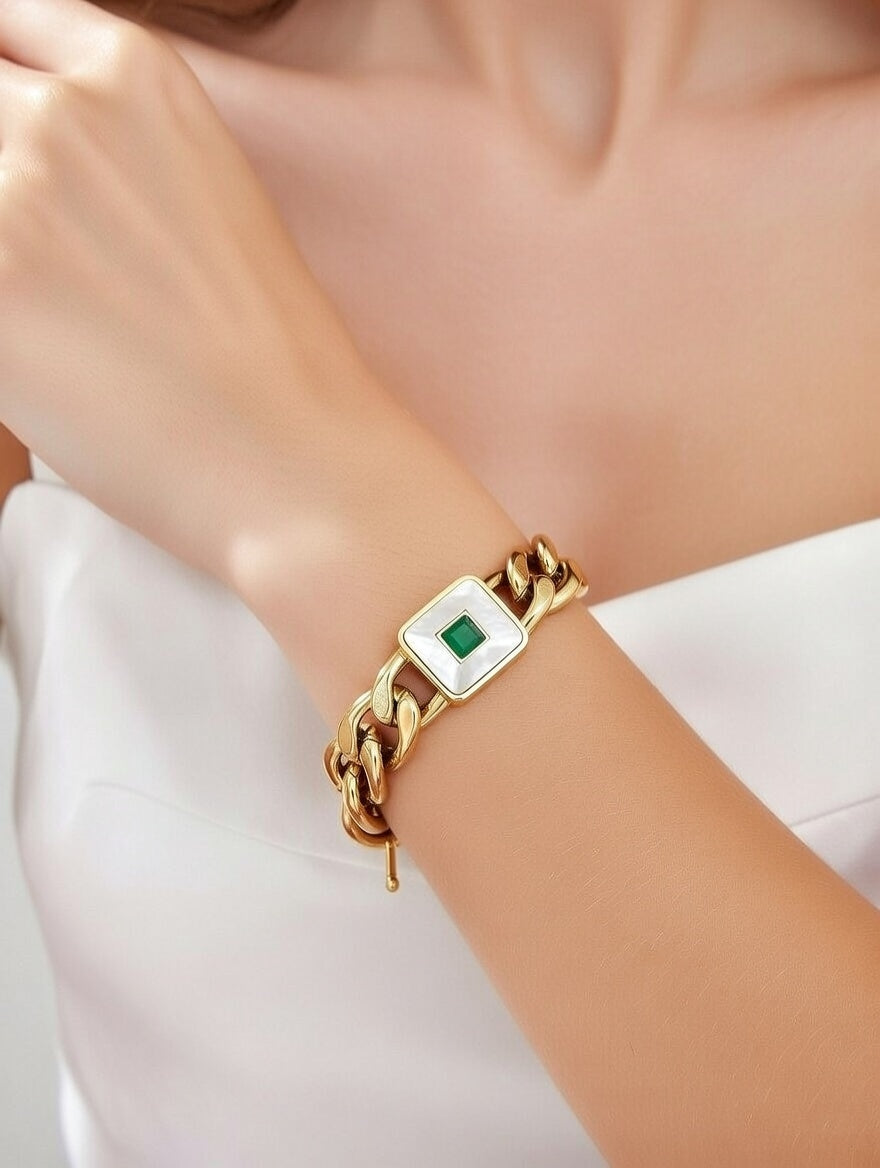 Cuban Link, Titanium Steel gold plated bracelet with square design profile unisex