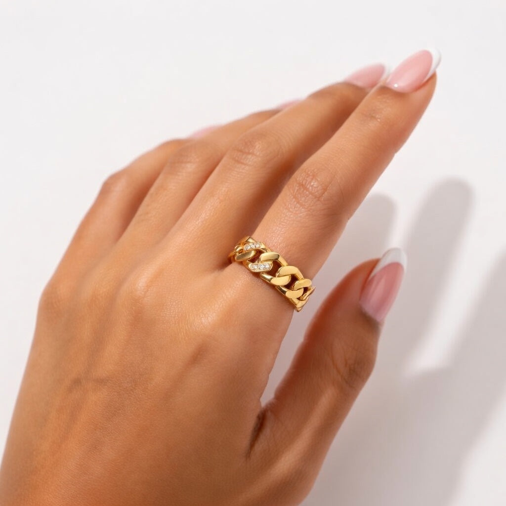 Reyna, PVD Real Gold Plated Stainless Steel Retro Style Waterproof Non Tarnish Open Ring
