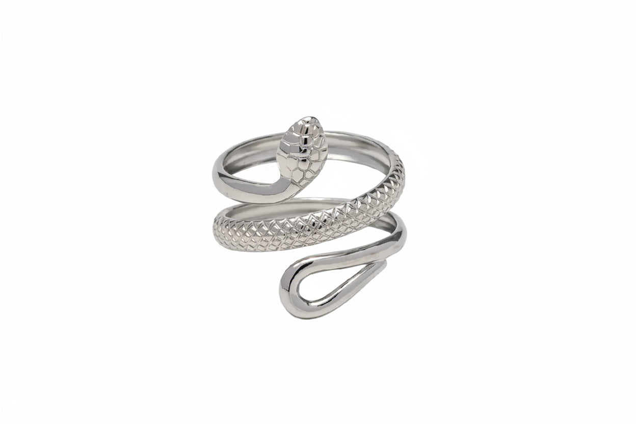 Snakes, PVD Coated Real Silver Plated 18K Stainless Steel Fashion Waterproof Non Tarnish Open Ring one size