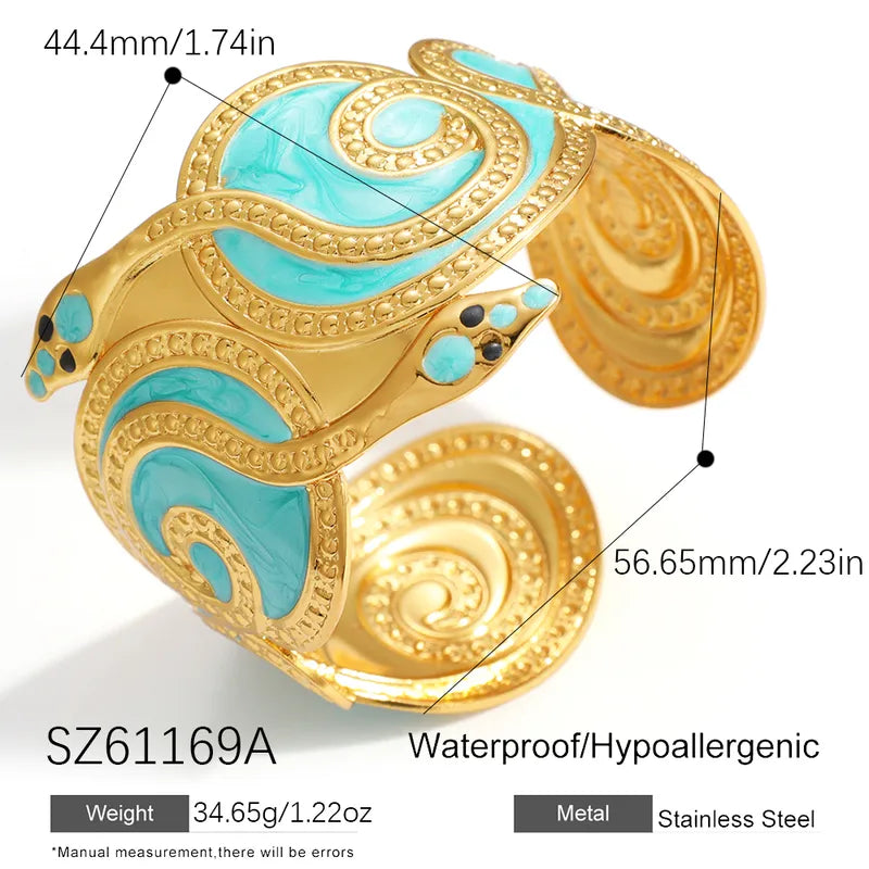 Caribbean Nights, 18K Real Gold Plated Vacuum Electroplating White/Gold Snake Shape Stainless Steel Bracelet