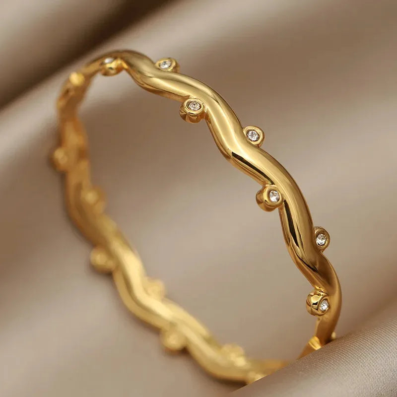Jamila, Studded Gold Plated, PVD coated bangle bracelet