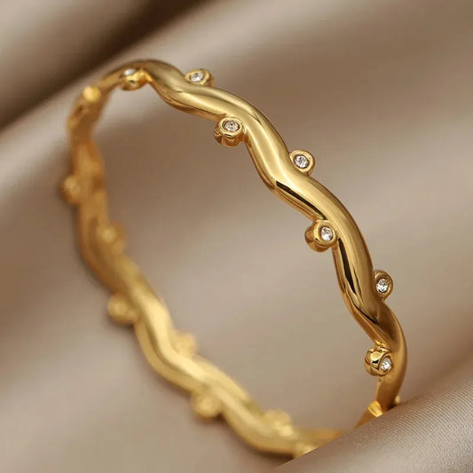 Star studded Gold Plated, PVD coated bangle bracelet for women