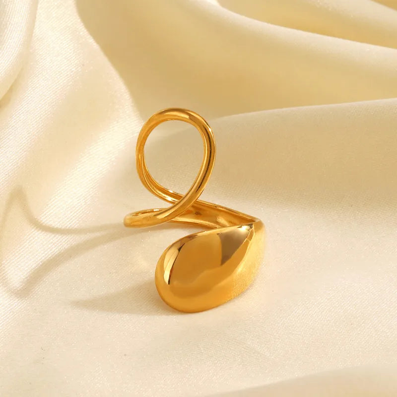Diana, 18K Gold Plated Oval Stainless Steel IG Style Waterproof Non Tarnish Open Rings