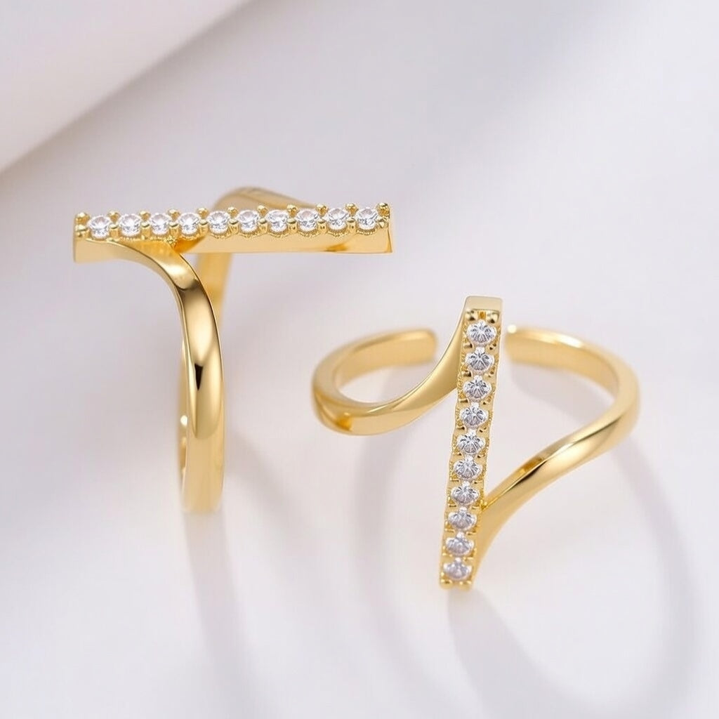 Sigourney, Diamond Strip Zirconia Titanium Steel Geometric Ring for Women. Open Size