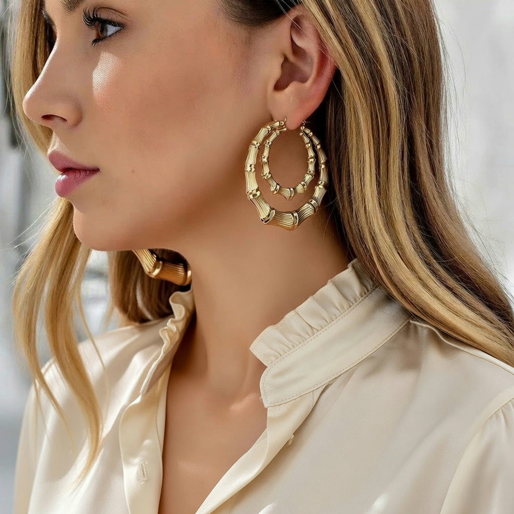 1 Pair Elegant Classic Style Bamboo Joint Plating Alloy Earrings