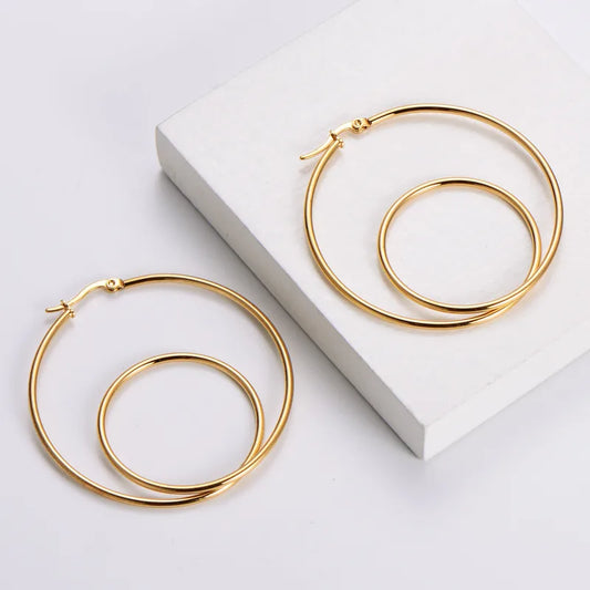 Ravyn, PVD Coated 18K Gold Plated Geometric Stainless Steel, Looped Hoop Earrings