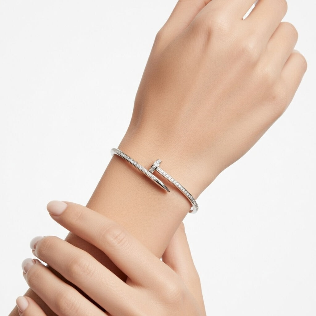 Jaz, NailHead Stainless Steel 18K Gold Plated Bangles Bracelet Steel Color