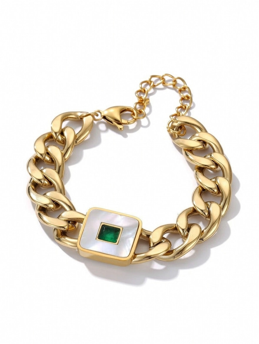 Cuban Link, Titanium Steel gold plated bracelet with square design profile unisex