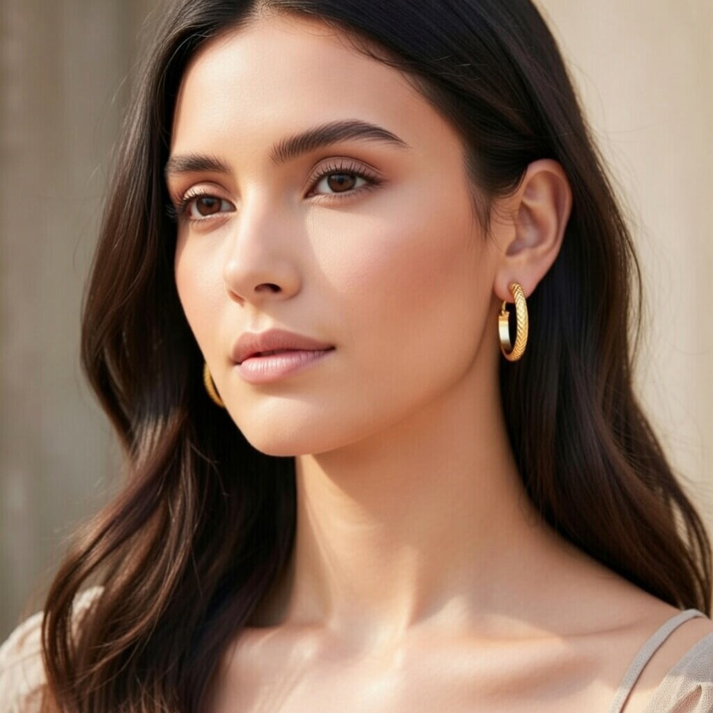 Violet, Stainless Steel Round Electroplating 18K Real Gold Plated Simple Style Earrings