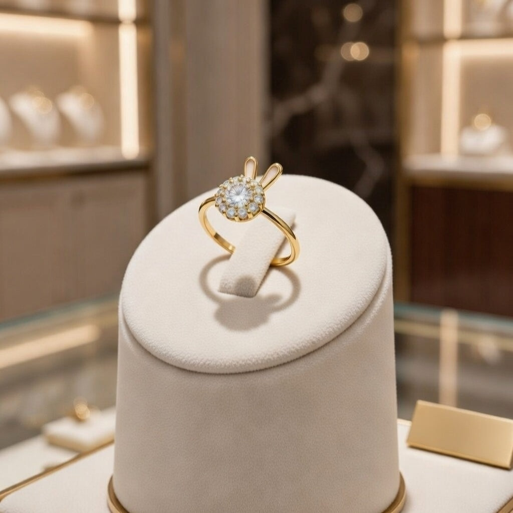 Honey Buny, Fashion Bunny Ear Copper Plating Inlay Pearl Zircon Open Ring