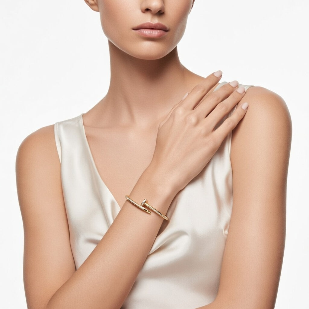 Jaz, NailHead Stainless Steel 18K Gold Plated Bangles Bracelet Gold Color