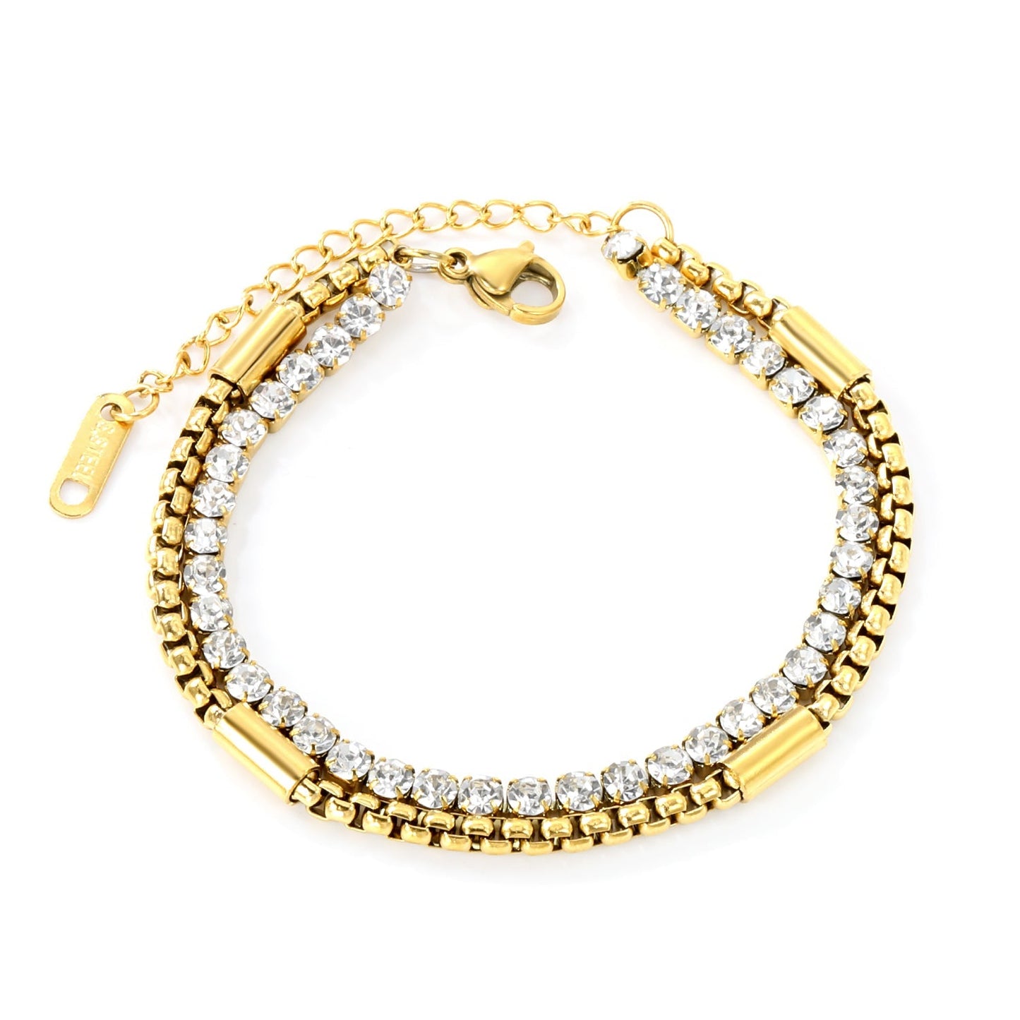 Double Style 2 Chain Bracelet, 3.2mm*40 round white diamonds + matching chain bracelet 16+5cm