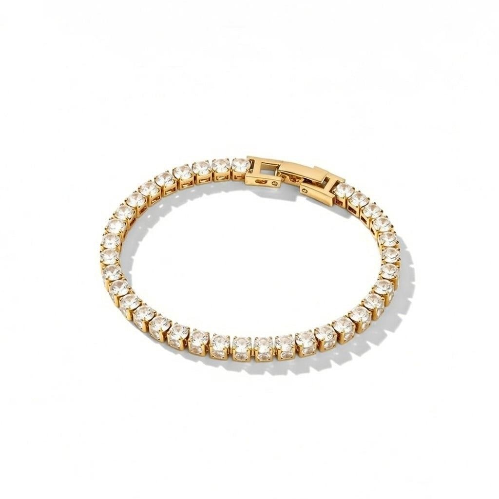 Lolita, Stainless Steel 20 cm Zircon Tennis Bracelet with Rhinestone Female Bracelet in Gold