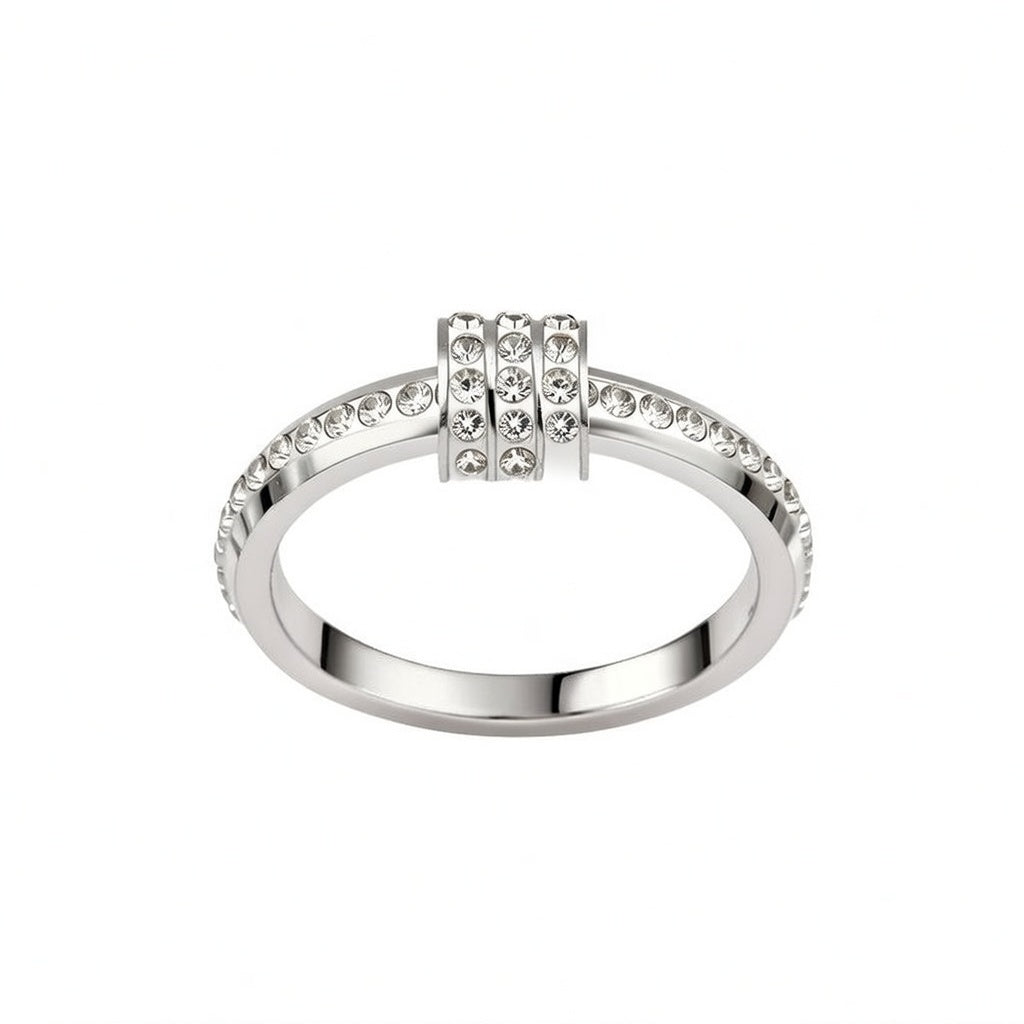 White K Plated Stainless Steel, Inner Electroplated 18K Gold Zircon Studded Sized Fashion Ring