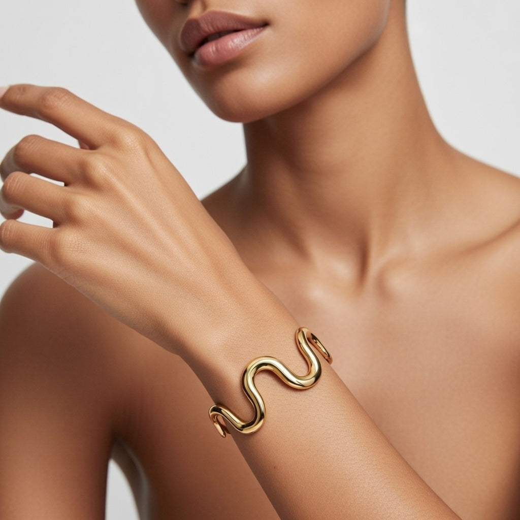 Montana, Wavy 18k Gold Plated, PVD coated bangle bracelet for woman